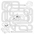 Help mouse find path to chees. Labyrinth. Maze game for kids. Vector black and white illustration for coloring book Royalty Free Stock Photo